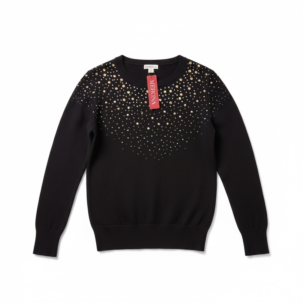 Merona Womens Black Sequin Embellished‎ Crewneck Sweater XS
